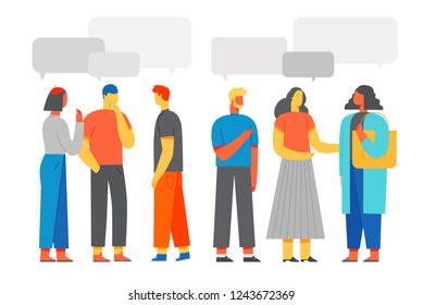 People discuss social network, news, social networks, chat, learning foreign languages. Vector illustration. Flat style.