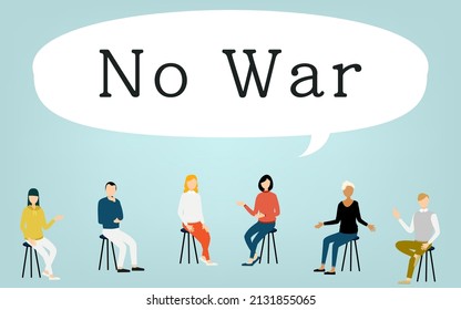 People discussing anti-war, anti-war imagery and "No War".