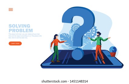 people discussing around question mark on mobile concept vector illustration