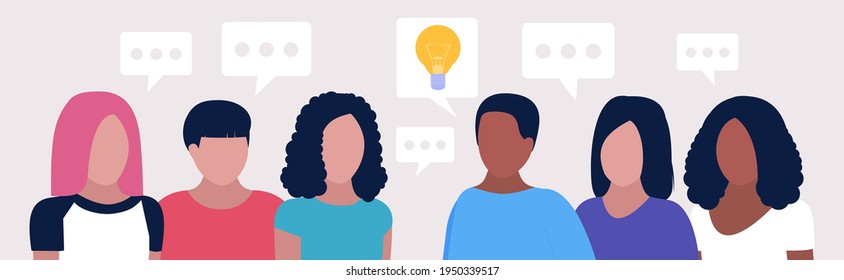 People discussing idea. Idea brainstorming, teamwork and communication concept. Vector illustration in a flat style