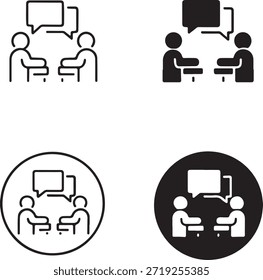Menschen, die mit Sprechblasen in einfachen Symbolen diskutieren, einzeln auf weißem Hintergrund, Vektorgrafik, Illustration