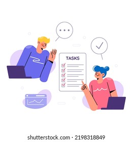 People discussing tasks, business communication concept in flat design