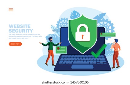 people discussing web security with shield and lock concept vector illustration