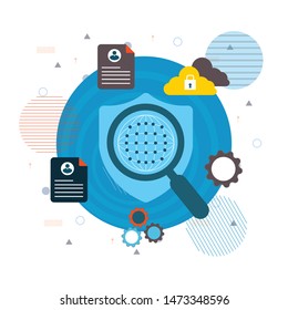 people discussing web security with shield and lock concept vector illustration