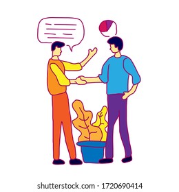 people discussion activity set design with cartoon style