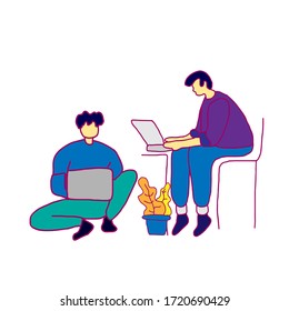 la gente discute el diseño de conjuntos de actividades con estilo de caricatura