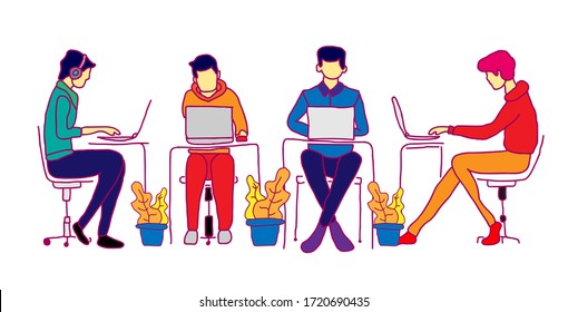 people discussion activity set design with cartoon style