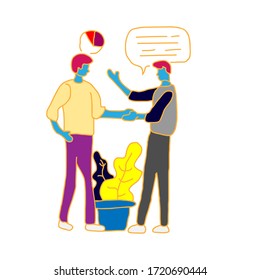 la gente discute el diseño de conjuntos de actividades con estilo de caricatura