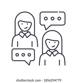 People discussion icon, linear isolated illustration, thin line vector, web design sign, outline concept symbol with editable stroke on white background.