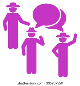 People Discussion vector icon. Style is flat symbol, violet color, rounded angles, white background.