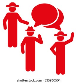 People Discussion vector icon. Style is flat symbol, red color, rounded angles, white background.