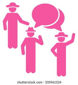 People Discussion vector icon. Style is flat symbol, pink color, rounded angles, white background.
