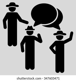 People Discussion vector icon. Style is flat symbol, black color, rounded angles, light gray background.