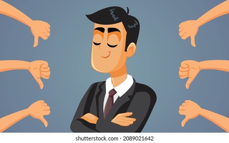 
People Disliking Smug Office Colleague Vector Cartoon Illustration. Arrogant co-worker receiving complaints from colleagues
