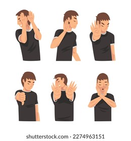 People with dissatisfied face expression showing different gestures set cartoon vector illustration