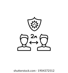 People, distance, shield, virus flat vector icon in water pack