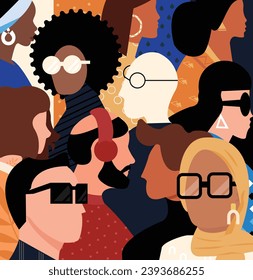 People from diverse background crowd illustration