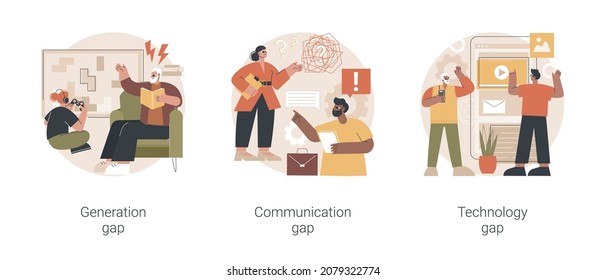 People Diversity Abstract Concept Vector Illustration Set. Generation And Communication Gap, Technology Gap, Society Development, Information Exchange, Digital Divide, Relationship Abstract Metaphor.