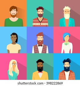 People Diversity Casual Man Woman Portrait Collection Flat Vector Illustration