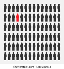 People diversity and difference concept, icon vector illustration. Red person stands out from the crowd. Vector design Eps 10.