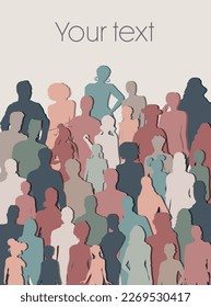 People diversity group silhouette. Crowd of people diverse culture. Women men teenager children boys girls senior. Racial equality - inclusive - inclusion.Multicultural society.Mixed race