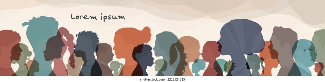 People Diversity Group. Silhouette Profile Of Men Women Children Teenagers Elderly. Various People Of Different Ages. Different Cultures. Racial Equality Concept. Multicultural Society