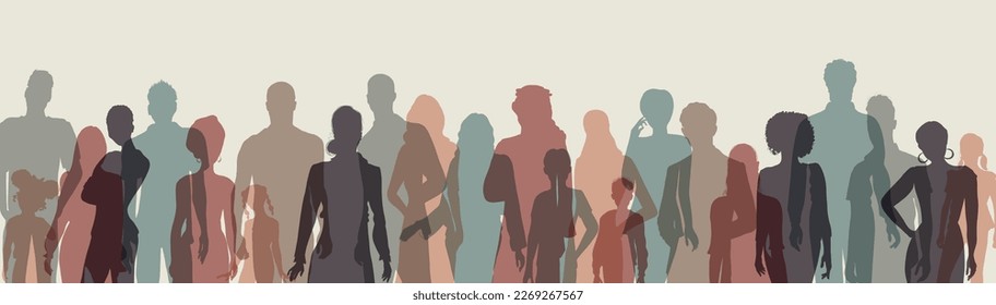 People diversity group silhouette.Women men teenager children boys girls old senior.Crowd of people diverse culture.Racial equality - inclusive - inclusion.Multicultural society.Mixed race