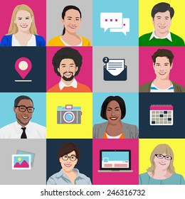 People Diversity Portrait Social Media Icon Vector
