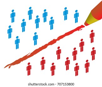 People Divided By Red Line