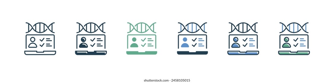 información genética del adn de las personas en la computadora portátil set en línea Ilustración vectorial de investigación de genes de cromosomas signos del genoma de la biotecnología humana