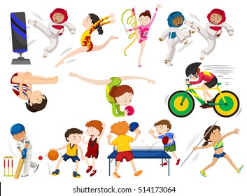 People do different types of sports illustration