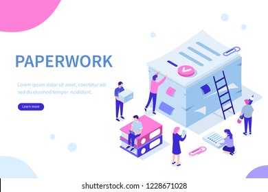 People do paperwork concept design. Can use for web banner, infographics, hero images. Flat isometric vector illustration isolated on white background.
