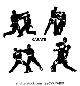 la gente hace "karate" de autodefensa. colección vectorial de silueta. deportes de karate