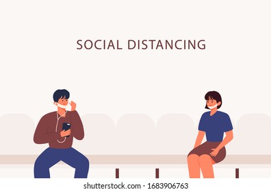 people do social distancing to keeping distance for infection risk and disease illustration