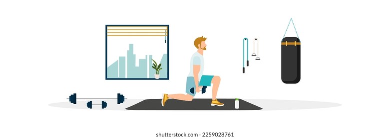 People do sports. People do sport exercises at home. Vector illustration