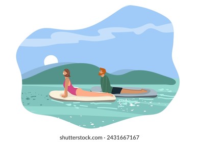 People do summer water sports. Flat graphic vector illustration isolated on white background