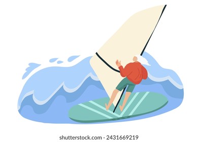 People do summer water sports. Flat graphic vector illustration isolated on white background.