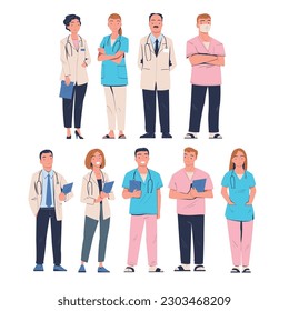 People Doctor or Physician Character in Uniform Working at Hospital Vector Illustration Set