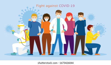 People and Doctor wearing Face Mask Fight Against Covid-19, Coronavirus Disease, Health Care and Safety