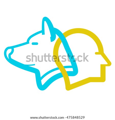 People and dog being in sync or on the same wavelength which is practiced in psychotherapy. Logo vector.
