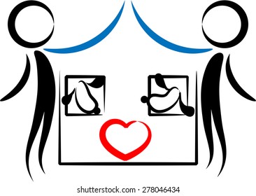 people and dog and house with love icon