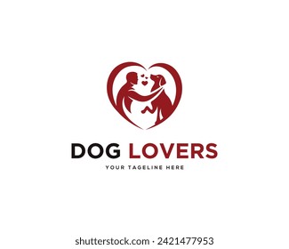 People and Dog love logo design creative vector template.