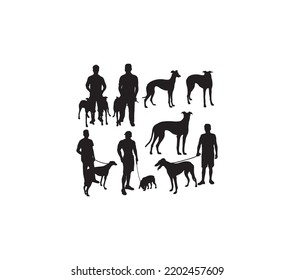 People with Dog Silhouettes, art vector design