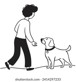 people with dog walk happy cartoon illustration