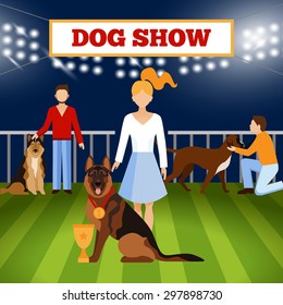 People With Dogs On Pet Show Competition Poster Vector Illustration
