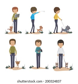 People And Dogs Set - Isolated On White Background - Vector Illustration, Graphic Design Editable For Your Design  