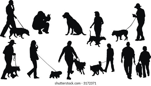 People with dogs silhouettes