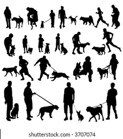 people with dogs silhouettes