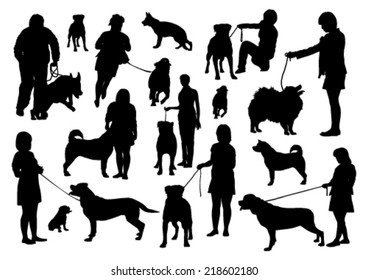 People and Dogs Silhouettes Set 