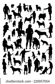 People and Dogs Silhouettes Set